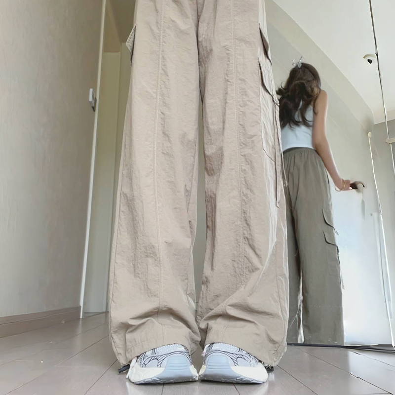 卡其色速干工装裤女2024薄款美式
