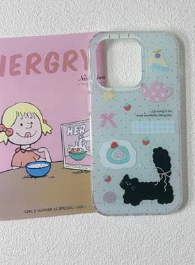 【IMD双层】ins风黑色猫咪适用苹果17手机壳iPhone15promax新16Pro全包12个性14防摔Por可爱保护套13简约11