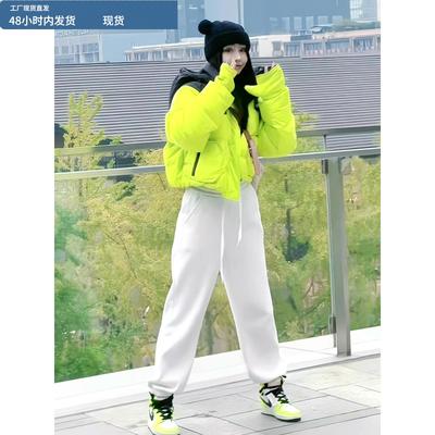 欧货绿色连帽撞色拼接羽绒服女短款2025新款时尚洋气冬小个子外套