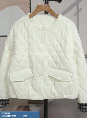 时尚圆领菱格薄棉服外套女2025秋冬新款宽松百搭减龄上衣潮25300