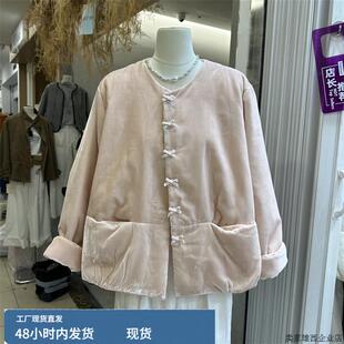 国风夹棉短外套女丝绒短款上衣2025秋季新款新中式蝴蝶结二棉夹克