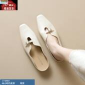 包头半拖鞋 女鞋 女外穿一脚蹬内增高凉拖鞋 43码 女大码 法式