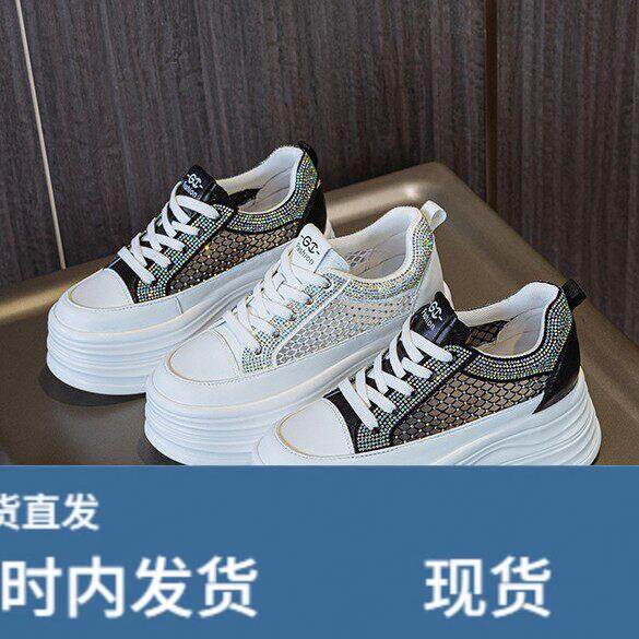 韩国明星同款8公分增高2026透气网新款小白鞋女厚底小个子板鞋女图片