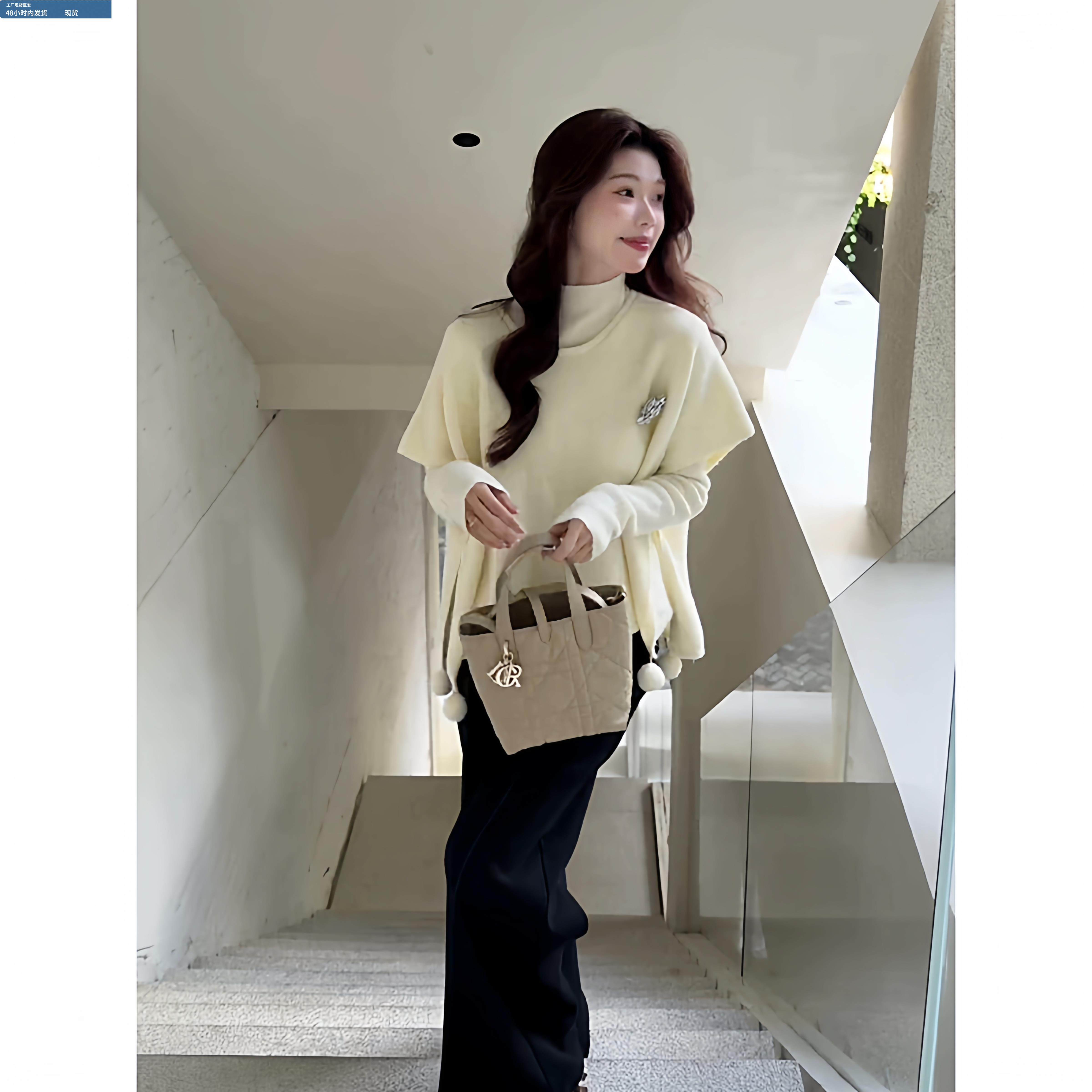 韩系时尚休闲蝙蝠袖上衣内搭斗篷女2025秋冬新款小众高级感两件套