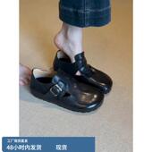 英伦风皮带扣乐福鞋 牛皮版 女平底小皮鞋 圆头丑萌单鞋 复古勃肯鞋