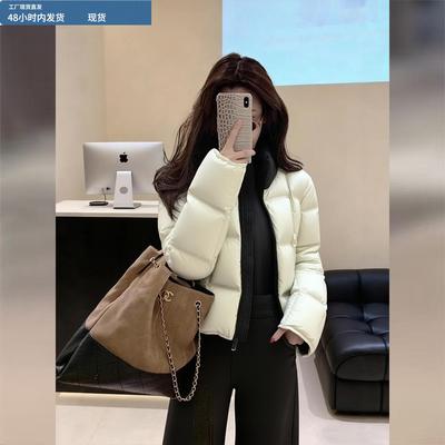 短款立领面包服外套女2025冬季新款巨好看的米白色加厚保暖羽绒服