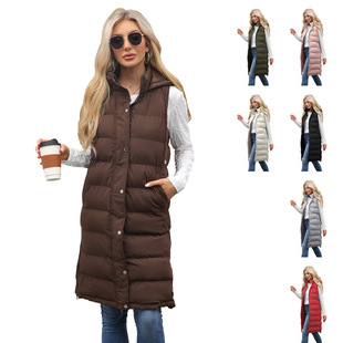 Autumn winter women's hooded sleeve vest long top clothing