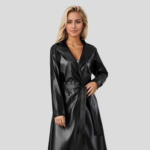 Extended bathrobe, fashion women's leather jacket, leat coat