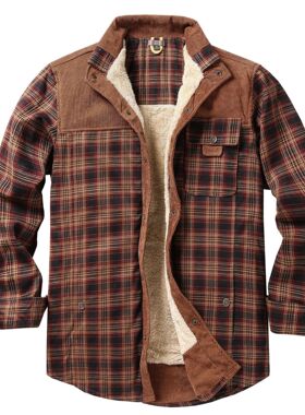 Checkered shirt jacket men's jacket fleece plus extra top