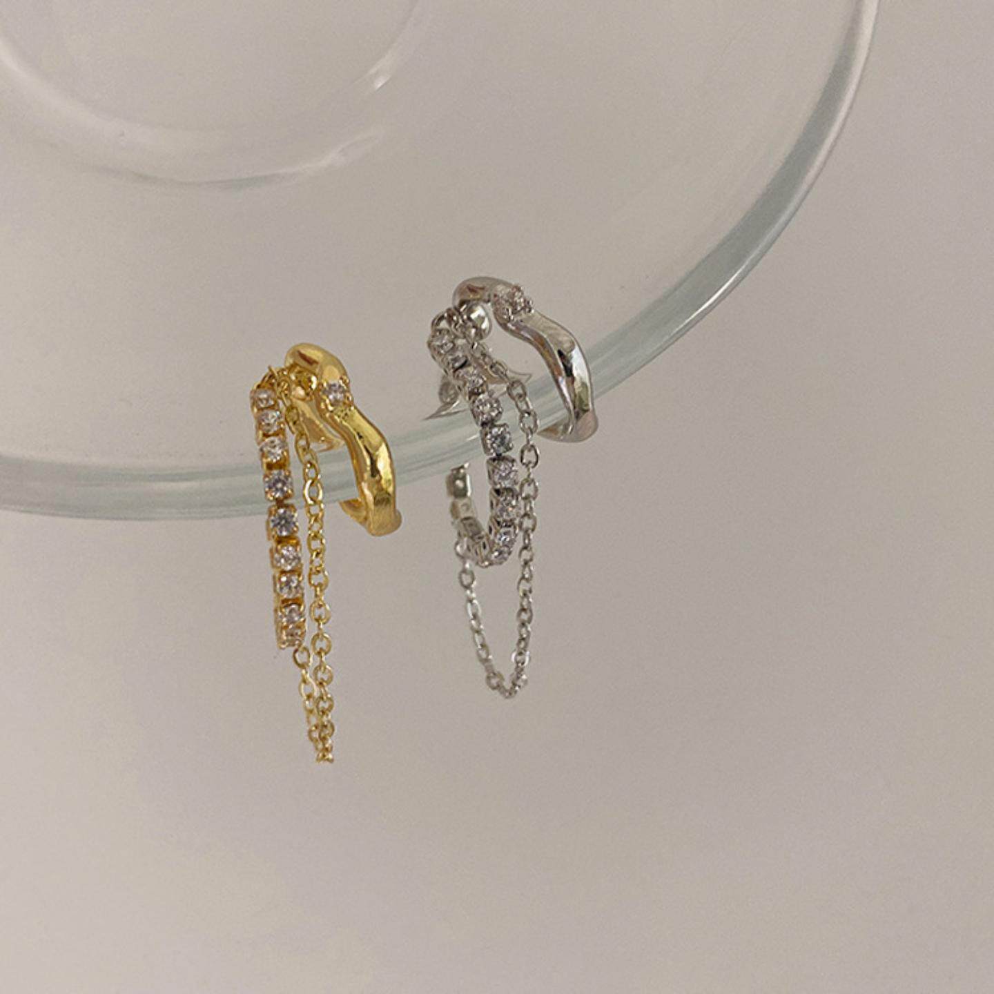 超仙水钻链条流苏耳骨夹女韩国