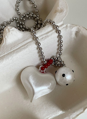 小众设计拉丝爱心棉花珍珠吊坠项链女韩国ins时尚百搭颈链毛衣链