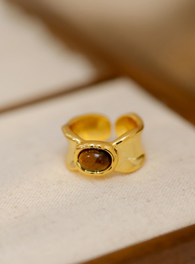 复古虎眼石戒指女时尚个性新款独特指环轻奢高级感小众设计食指戒