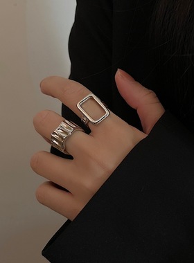 日韩时尚百搭ins冷淡风小众设计个性两件套开口戒指女食指环潮