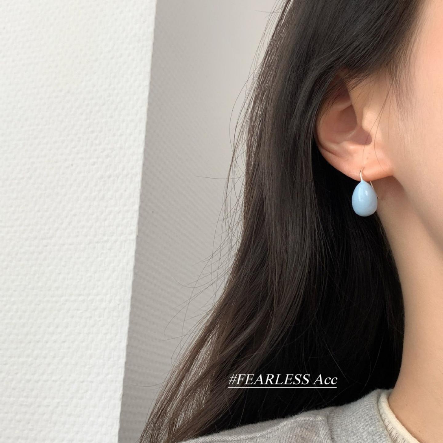 莫兰迪蓝色水滴耳环韩国小众