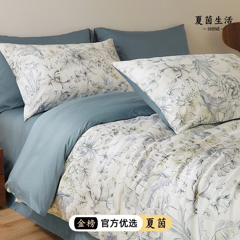 高端80s支长绒棉纯棉数码印花四件套美式花卉全棉贡缎丝滑三件套