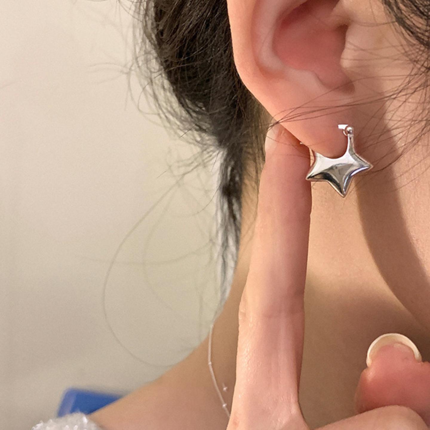 小众设计立体五角星金属耳扣女