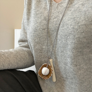 小众设计感棒球套装吊坠项链女可爱时尚精致百搭颈链毛衣链