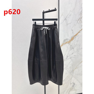 早春新款 小羊皮面料松紧腰立体剪裁半身裙 松紧腰半裙
