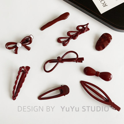 别致复古红发夹女秋冬精致侧边碎发鸭嘴夹安可拉红发卡子饰品头饰