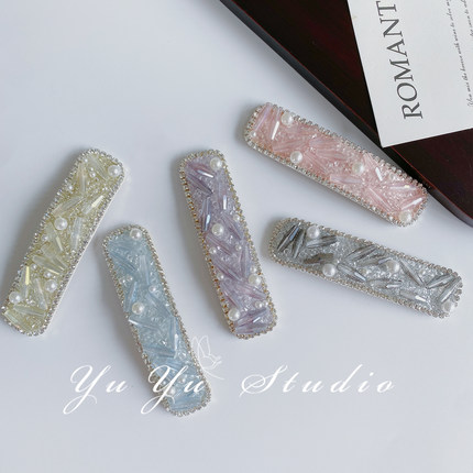 水晶气质BB夹秋冬高级感头饰精致水钻蓝色发卡女发夹边夹侧边发饰