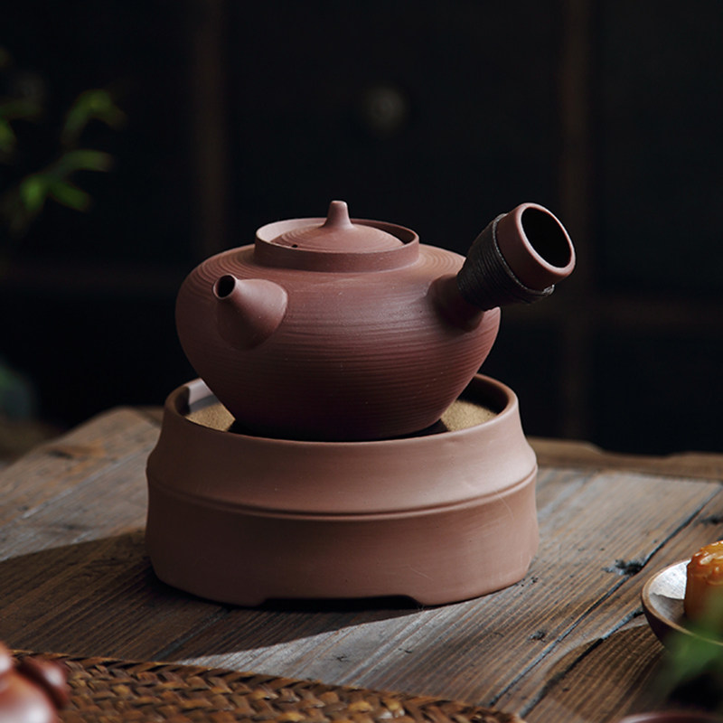 潮州功夫茶壶侧把红泥壶手工砂挑壶烧水壶薄锅仔炭炉电陶炉煮茶器
