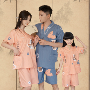 男女情侣浴服中大童卡通桑拿服儿童可爱家居服睡 汗蒸服纯棉亲子装