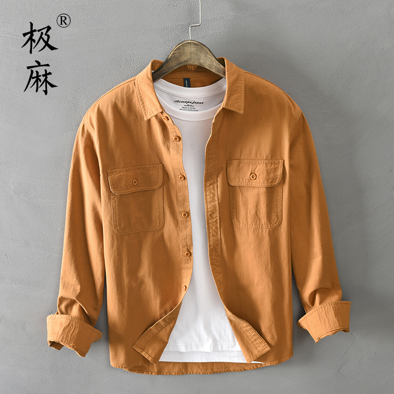 极麻日系清新基础休闲长袖衬衫