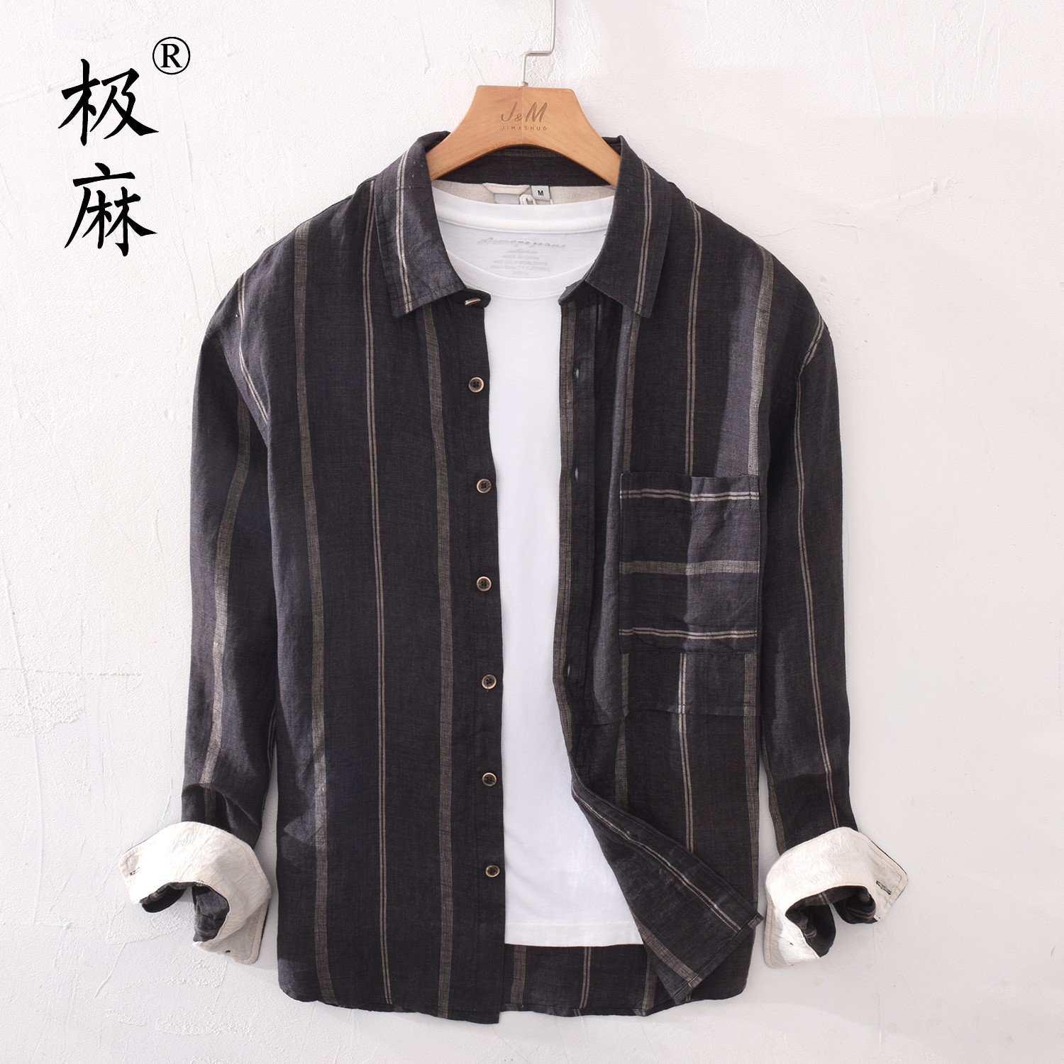 夏季复古休闲长袖亚麻衬衫