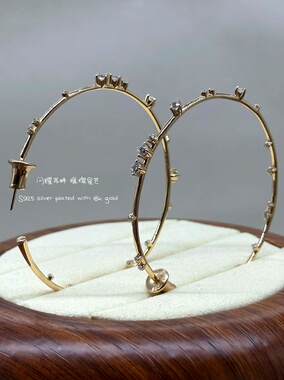 Reecho chic闪耀星芒超闪锆石耳圈925银镀18k金白金 RE054