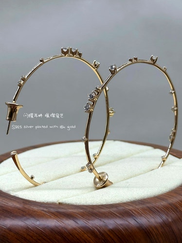 Reecho chic闪耀星芒超闪锆石耳圈925银镀18k金白金 RE054