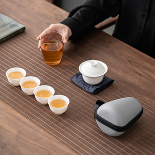 泡茶器功夫茶具 德化羊脂玉白瓷旅行茶具陶瓷盖碗一壶四杯便携式