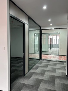 杭州办公室玻璃隔断墙铝合金高隔间双层带百叶屏风成品钢化磨砂墙