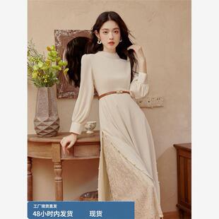 秋冬温柔别致连衣裙女高级感气质名媛轻熟风收腰配大衣的内搭裙子