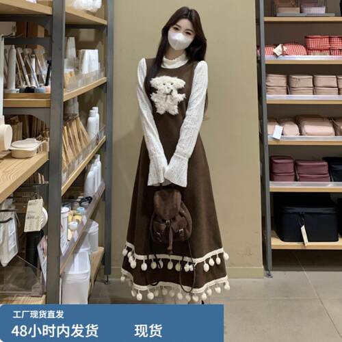 假两件套芼呢连衣裙女秋冬新款大码胖mm显瘦巨好看独特漂亮长裙子