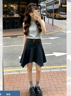 法式简约风灰色半高领无袖T恤女2026新款夏季独特漂亮巨好看上衣