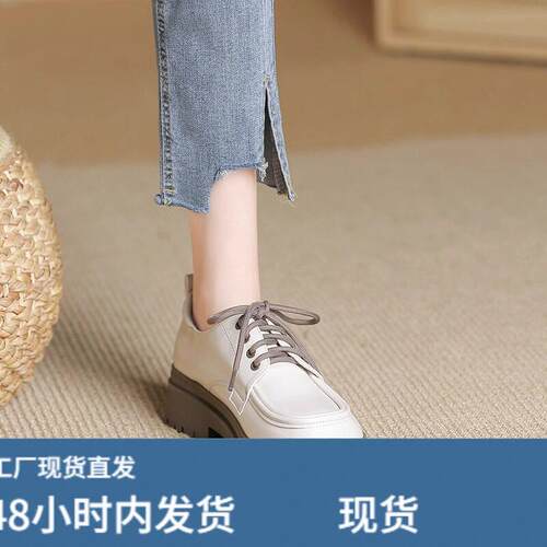 真铍系带小皮鞋女2025春季新款英伦风厚底松糕鞋软底舒适百搭单鞋