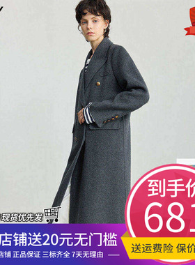 LILY2025冬新款女装羊毛混纺轻奢长款灰色大衣气质通勤毛呢外套