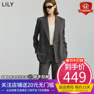 LILY2026春新款女装格雷系气质高级感职业通勤休闲深灰色西装外套