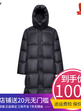 LILY2026春新款女装复古连帽立领90鸭绒宽松黑色羽绒服外套长款