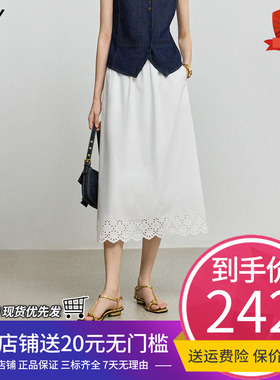 LILY2025夏新款女装法式镂空蕾丝休闲百搭通勤白色直筒裙半身裙