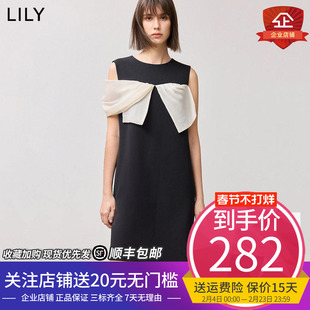 【LILY时光小黑裙】商场同款2025春新款女装撞色无袖直筒裙连衣裙