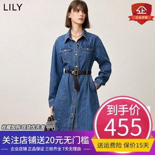 【商场同款】LILY2025春新款女装经典收腰休闲牛仔裙长袖连衣裙女