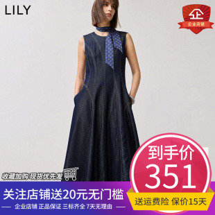 【商场同款】LILY2025春新款设计感复古收腰无袖圆领牛仔连衣裙女