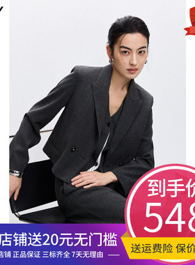 LILY2026春新款女装格雷系设计感戗驳领休闲气质通勤灰色西装外套