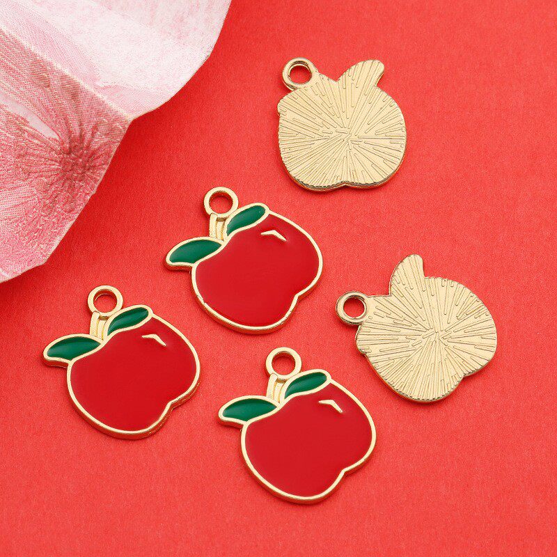 可爱红色滴油合金苹果吊坠饰品配件学生女儿童diy材料包新款水果