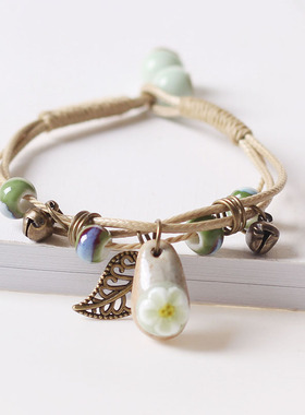 陶瓷小饰品原创设计水滴形裂纹手链成人学生女手工编织扣式