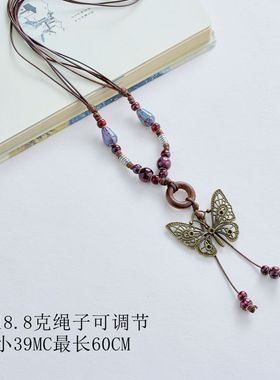 手工复古文艺中国风蝴蝶项链陶瓷