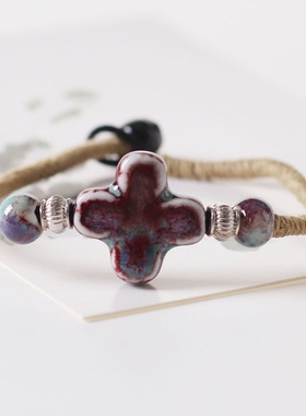 陶瓷民族风手工编织幸运四叶草