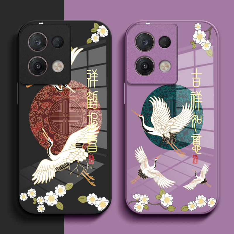 适用oppo Reno8pro+手机壳PFZM10钢化玻璃壳ren08pro+中国风opop保护套rneo8pro+小清新8Por+玻璃套Reon8pro+