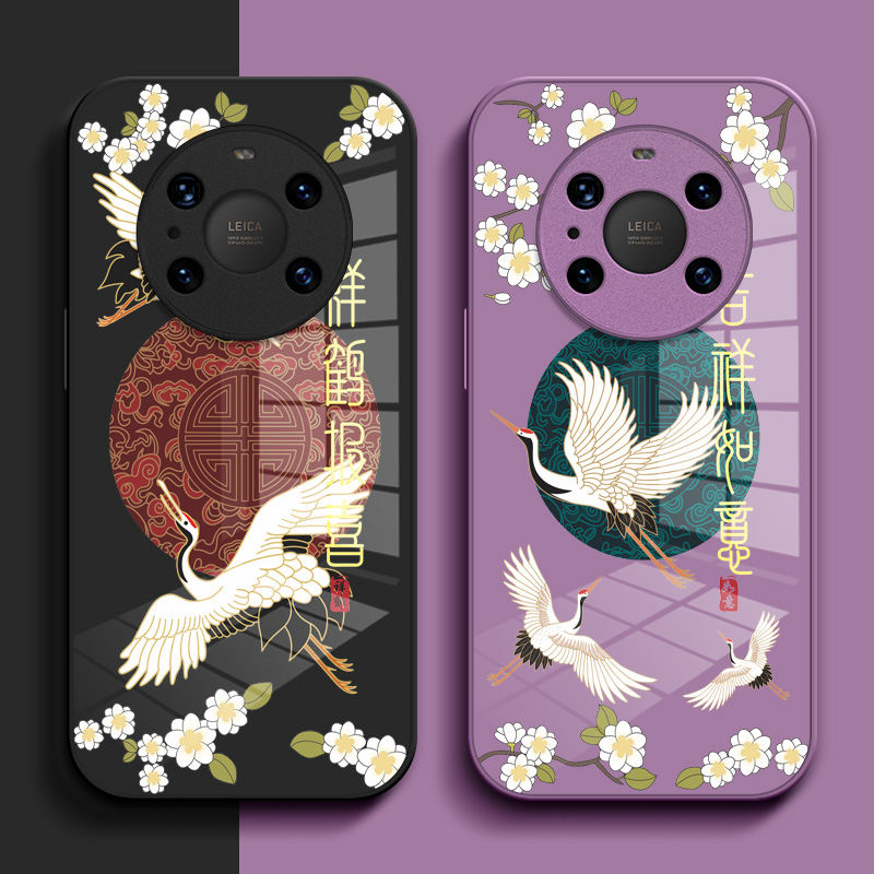 适用华为 Mate40pro手机壳NOH-AN00钢化玻璃壳meat4opro中国风化为 mate4opro保护套NOH-ANo0小清新玻璃套